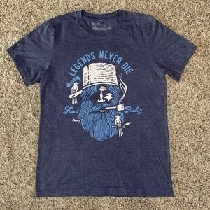 Yonder Shirt Mens M Blue Outdoor Hiking Beard Legends Never Die Graphic Logo Tee